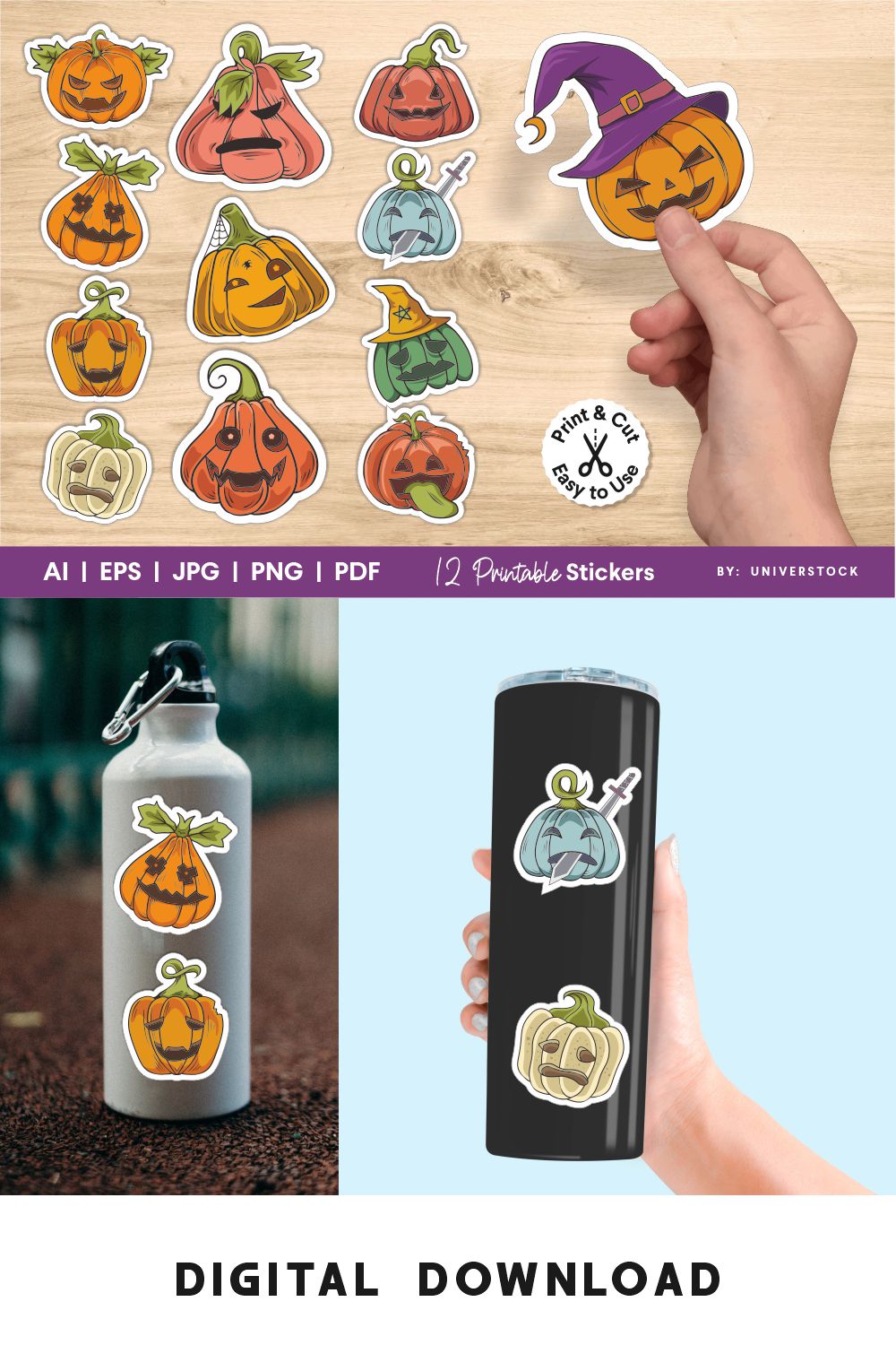 Halloween Pumpkin Character Stickers pinterest image.