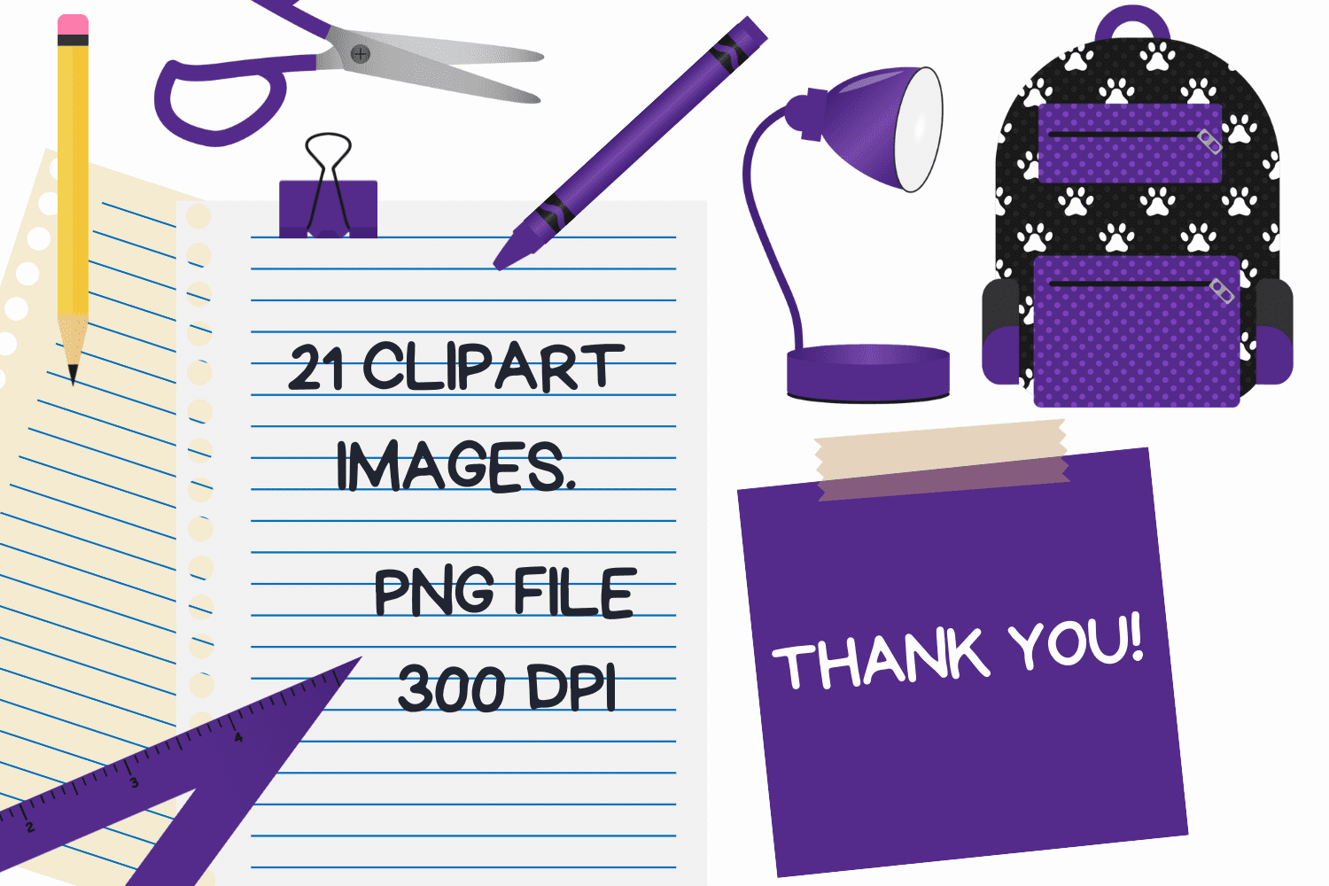 Purple Back To School Clipart Set.
