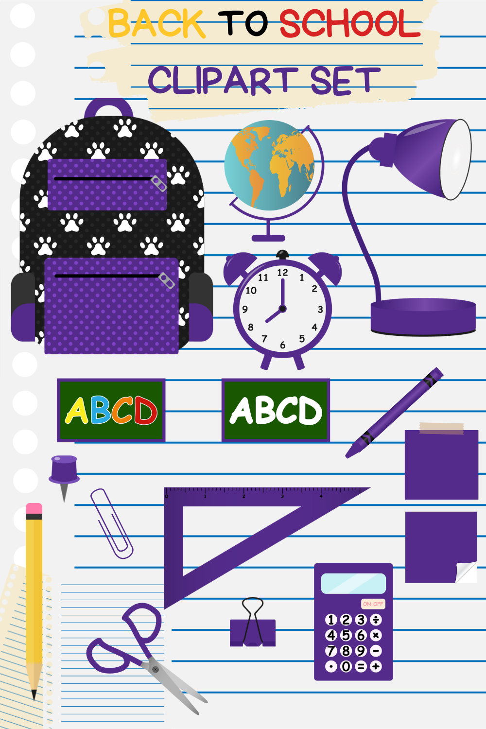 Purple Back To School Clipart Set pinterest image.
