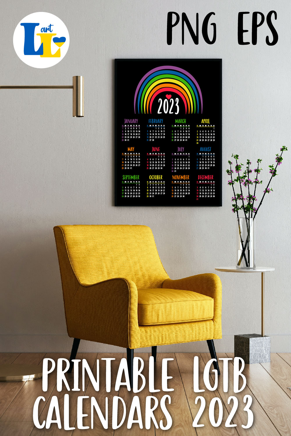 Printable Wall Calendars 2023 with LGBT Symbols