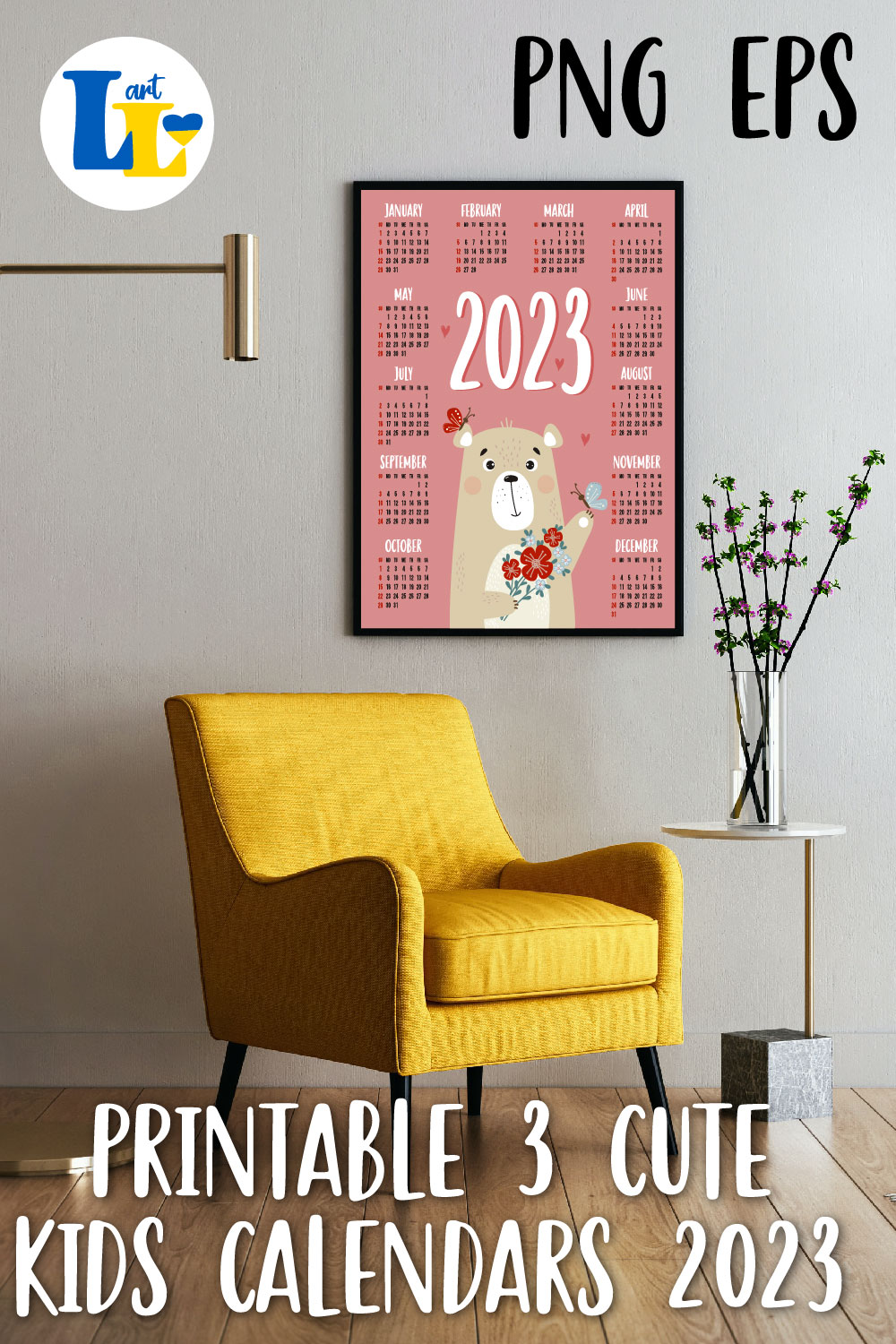 3 Printable Children's Wall Calendars 2023 Cute Animals