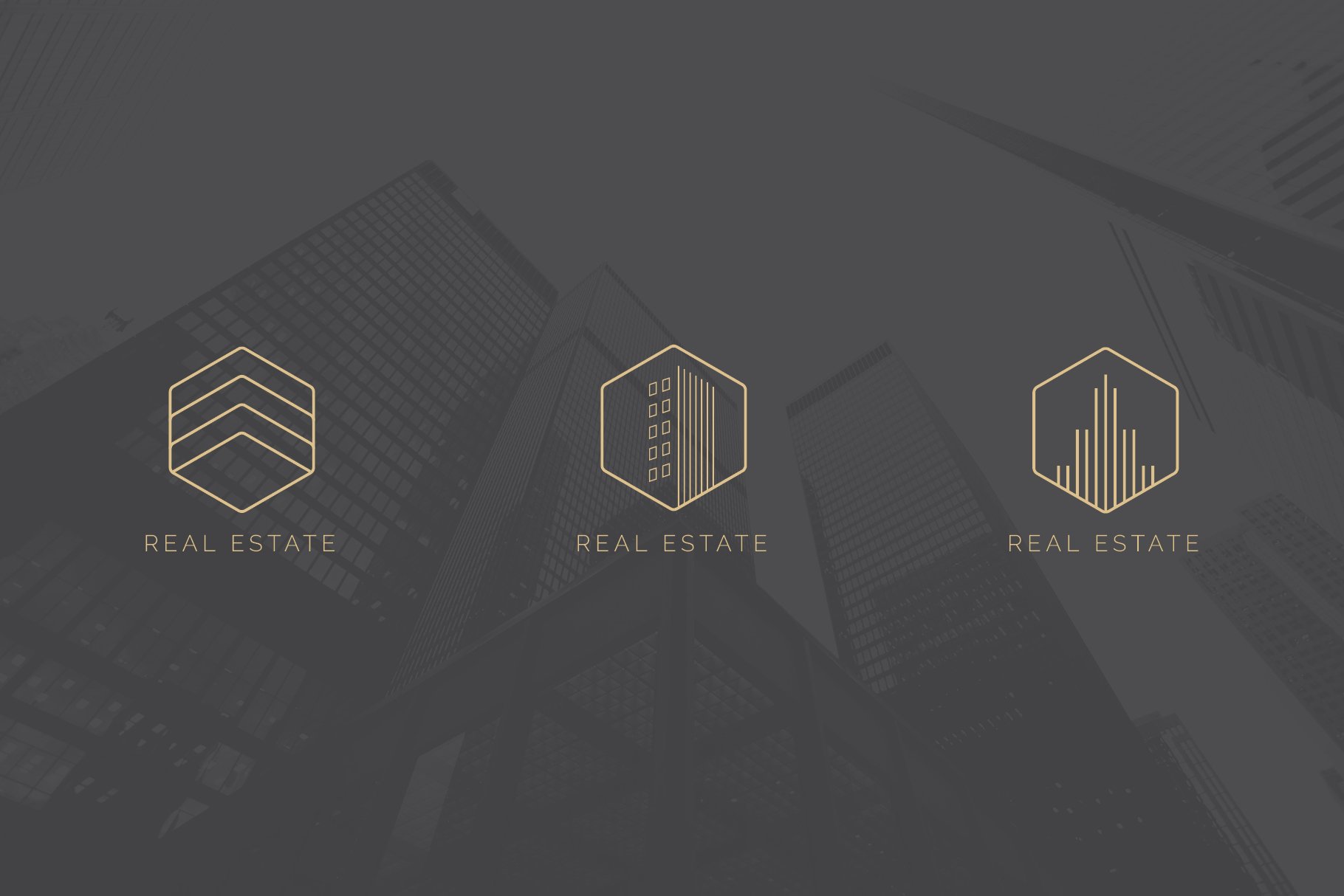 Three minimalistic real estate logos.