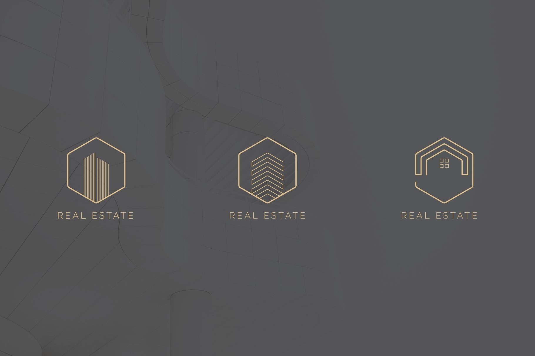 Geometric gold real estate logos.