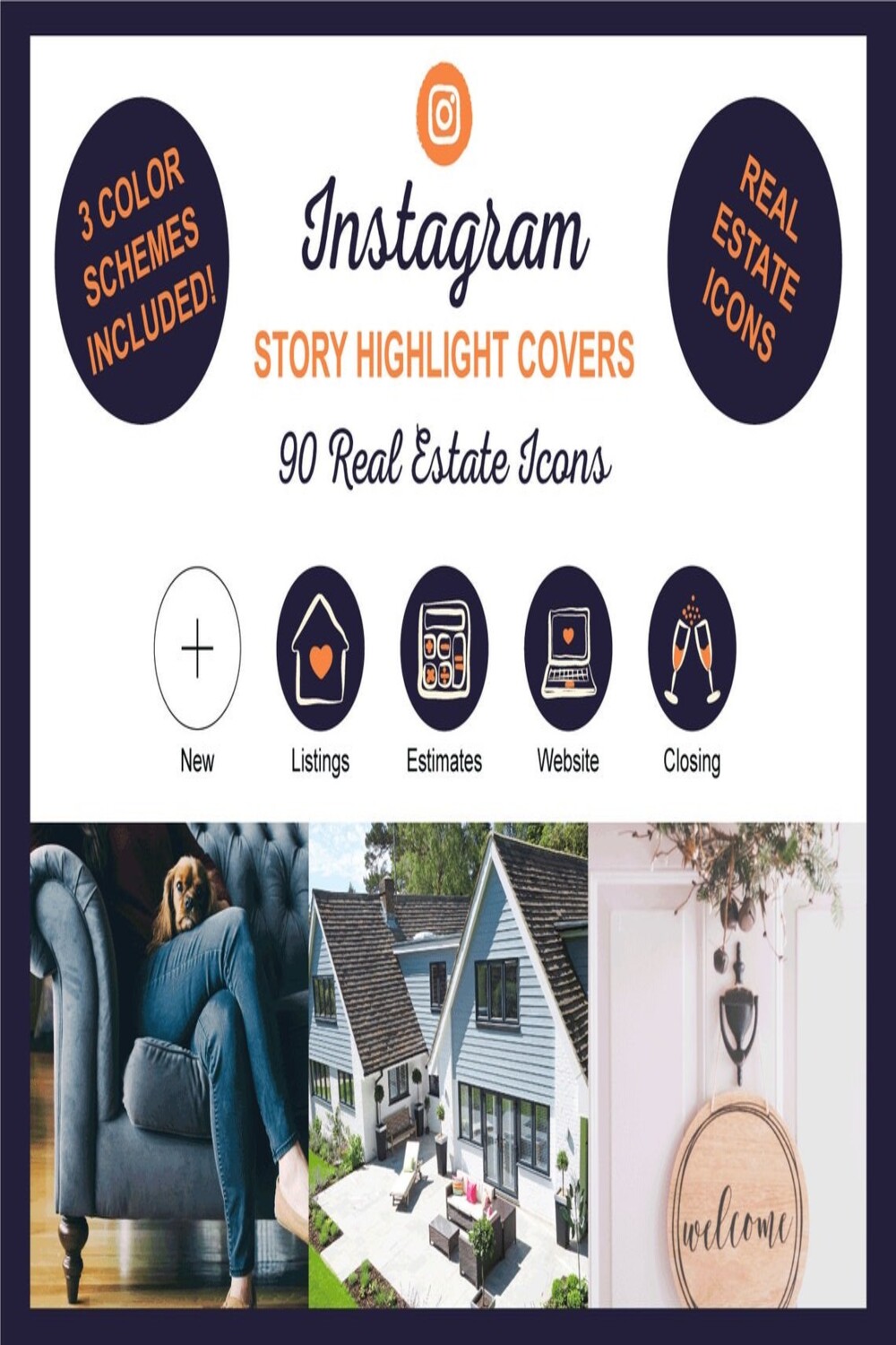 Instagram Story Highlight Covers (90 Real Estate Icons) pinterest image.