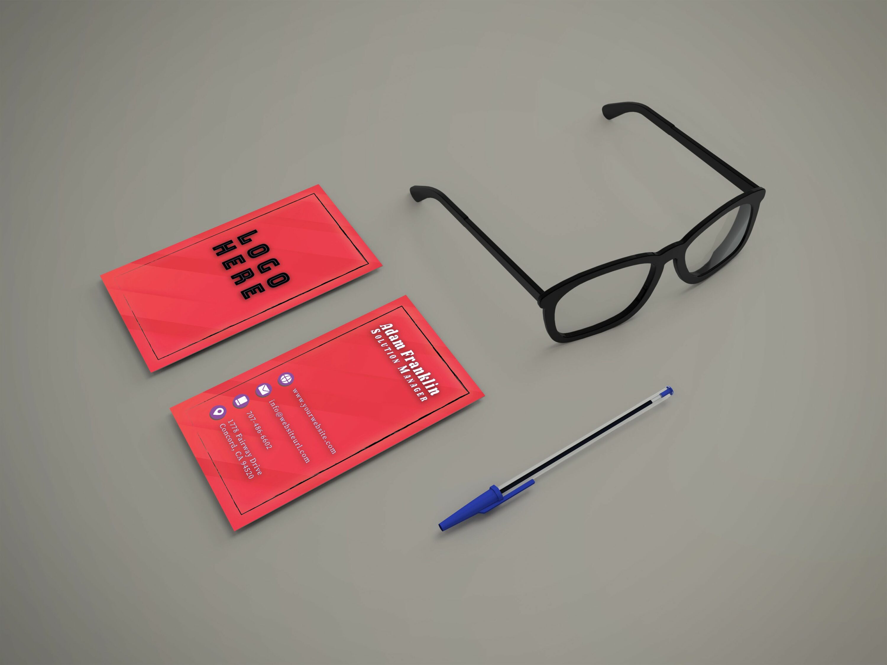 6 Minimal Vertical Business Cards red.