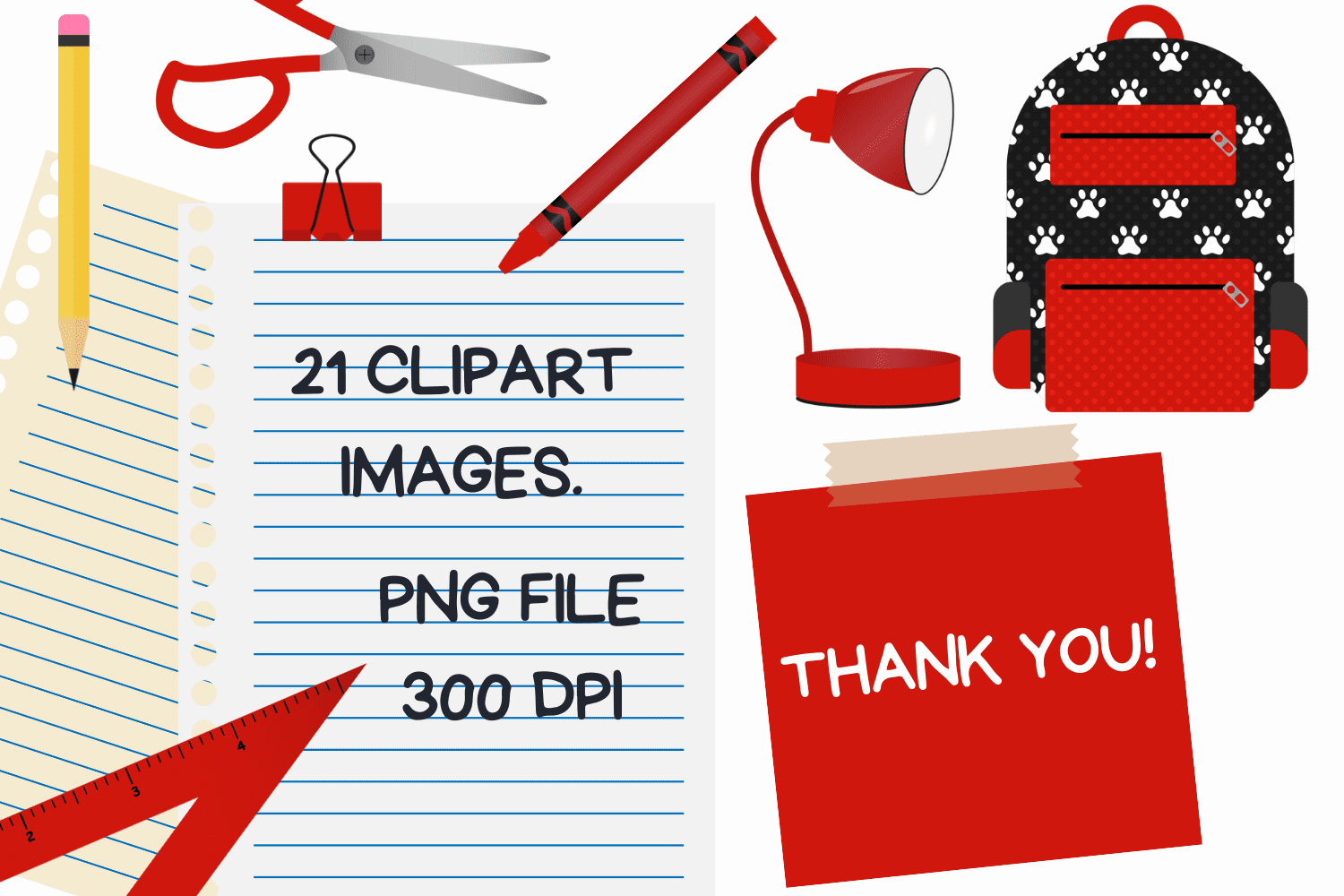 Red Back To School Clipart Set.