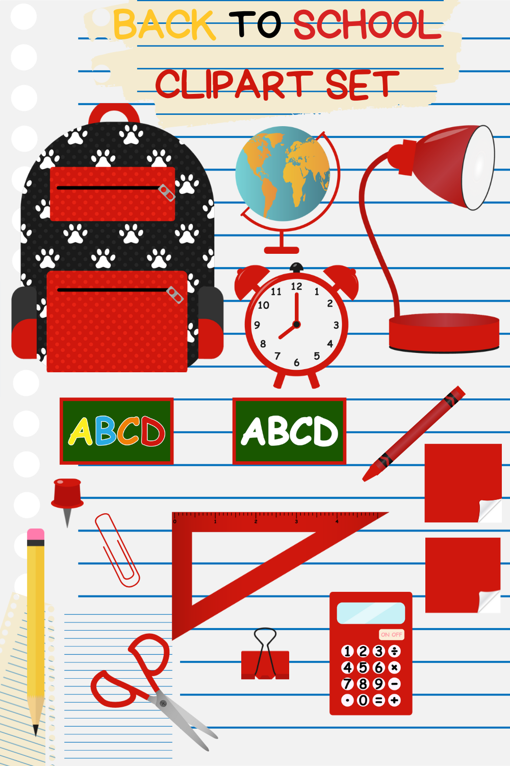 Red Back To School Clipart Set pinterest image.