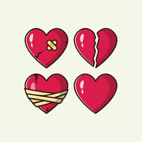 Red Hearts Cartoon Vector Set Flat Design Illustration cover image.
