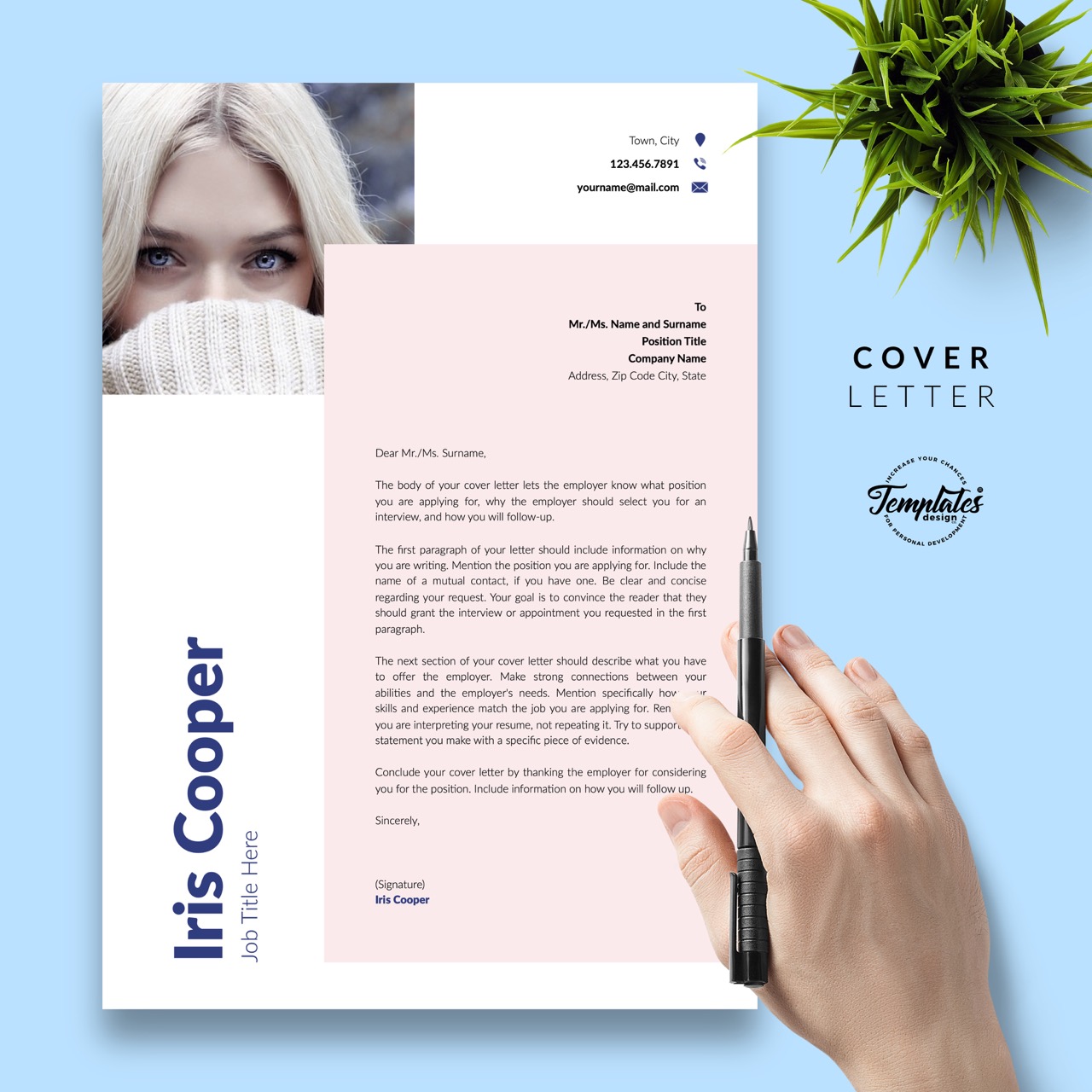 Iris Cooper Modern Resume CV Template Bundle cover letter.