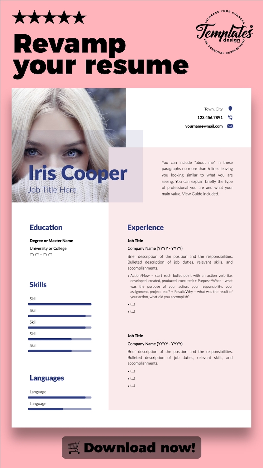 Iris Cooper Modern Resume CV Template Bundle pinterest image.