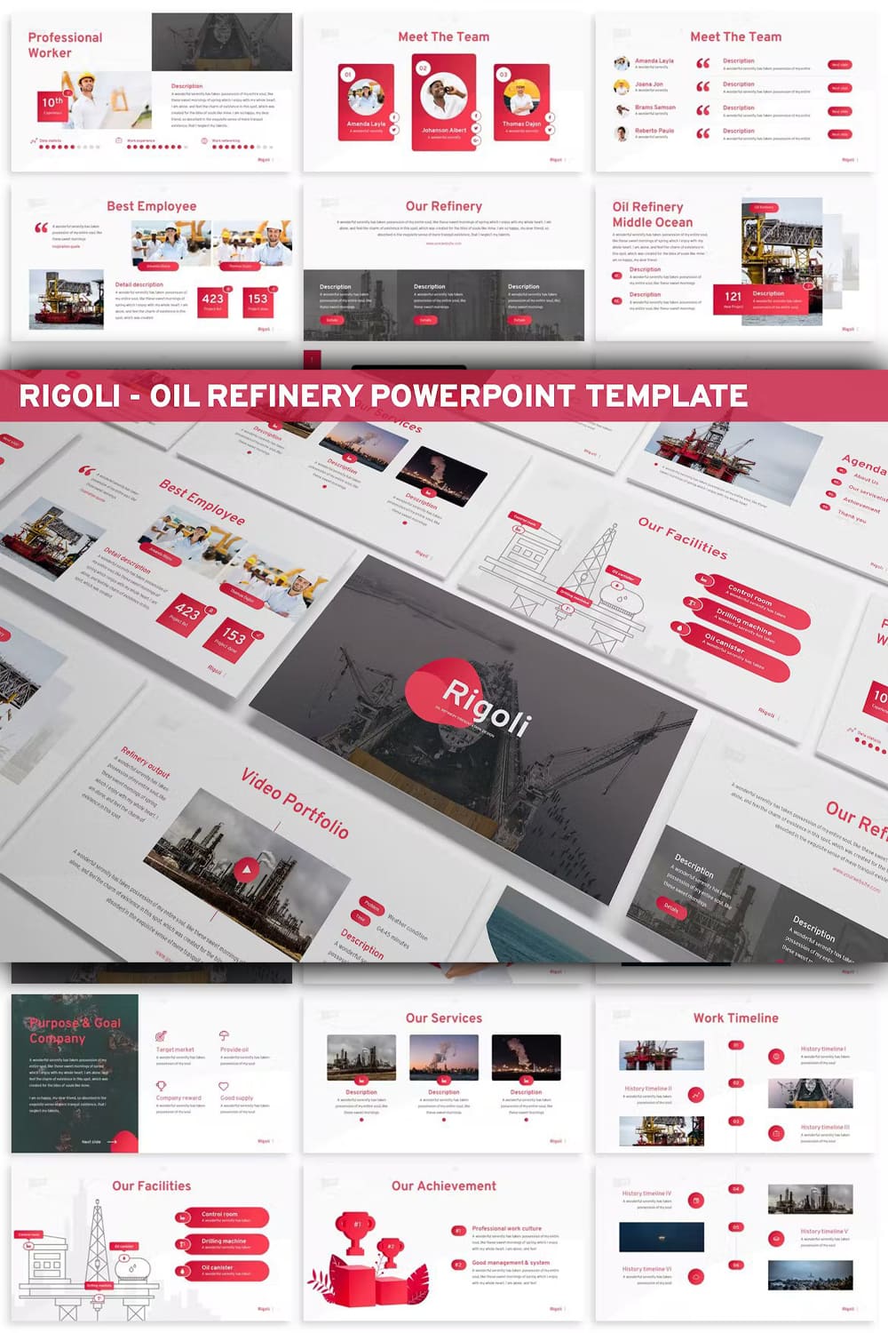Rigoli oil refinery powerpoint template - pinterest image preview.