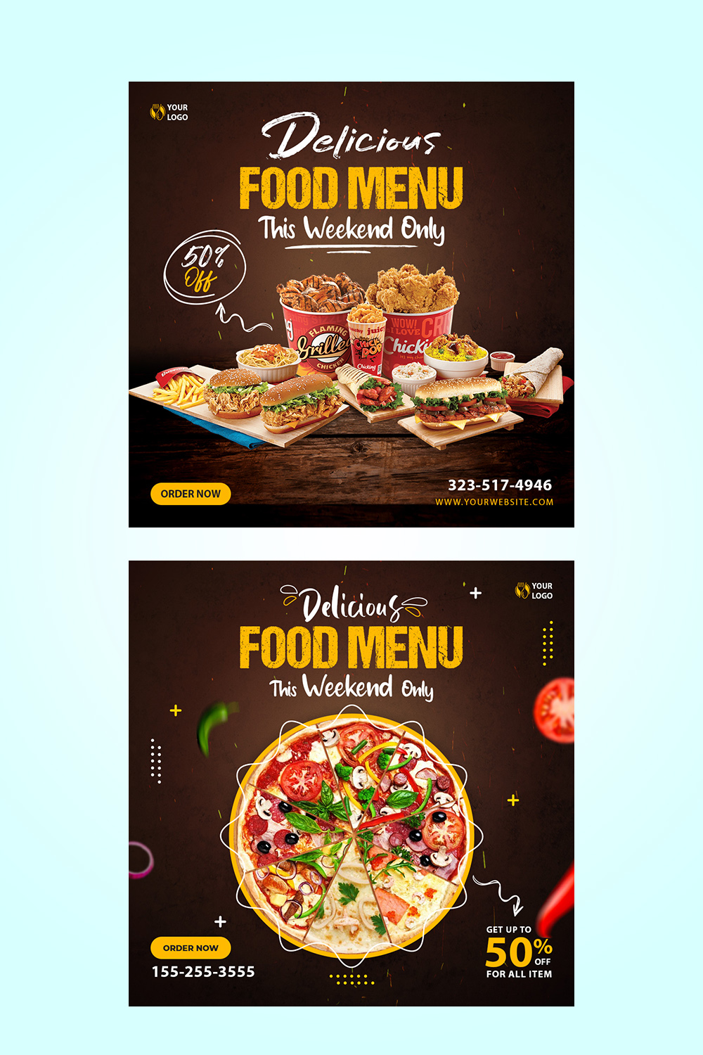 2 Food Design Templates For Social Media Post pinterest image.