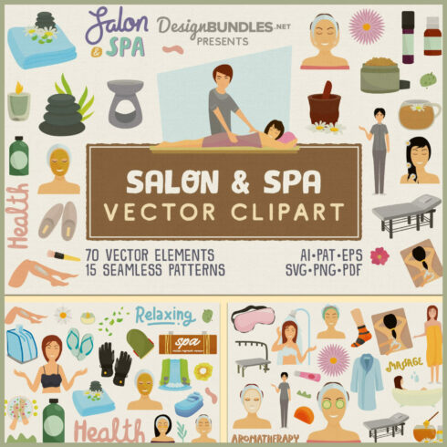 Salon spa vector clipart and seamless patterns - main image preview.