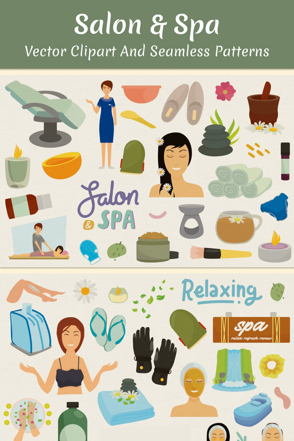 Salon spa vector clipart and seamless patterns - pinterest image preview.