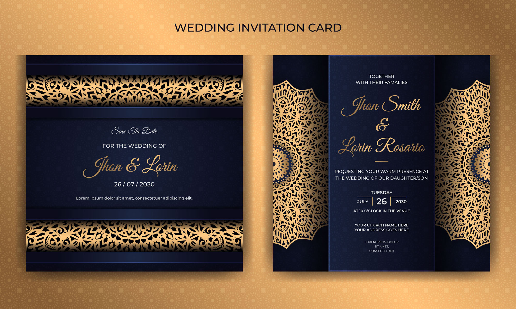 3 In One Luxury Square Wedding Invitation Card Only In $5 beautiful design.