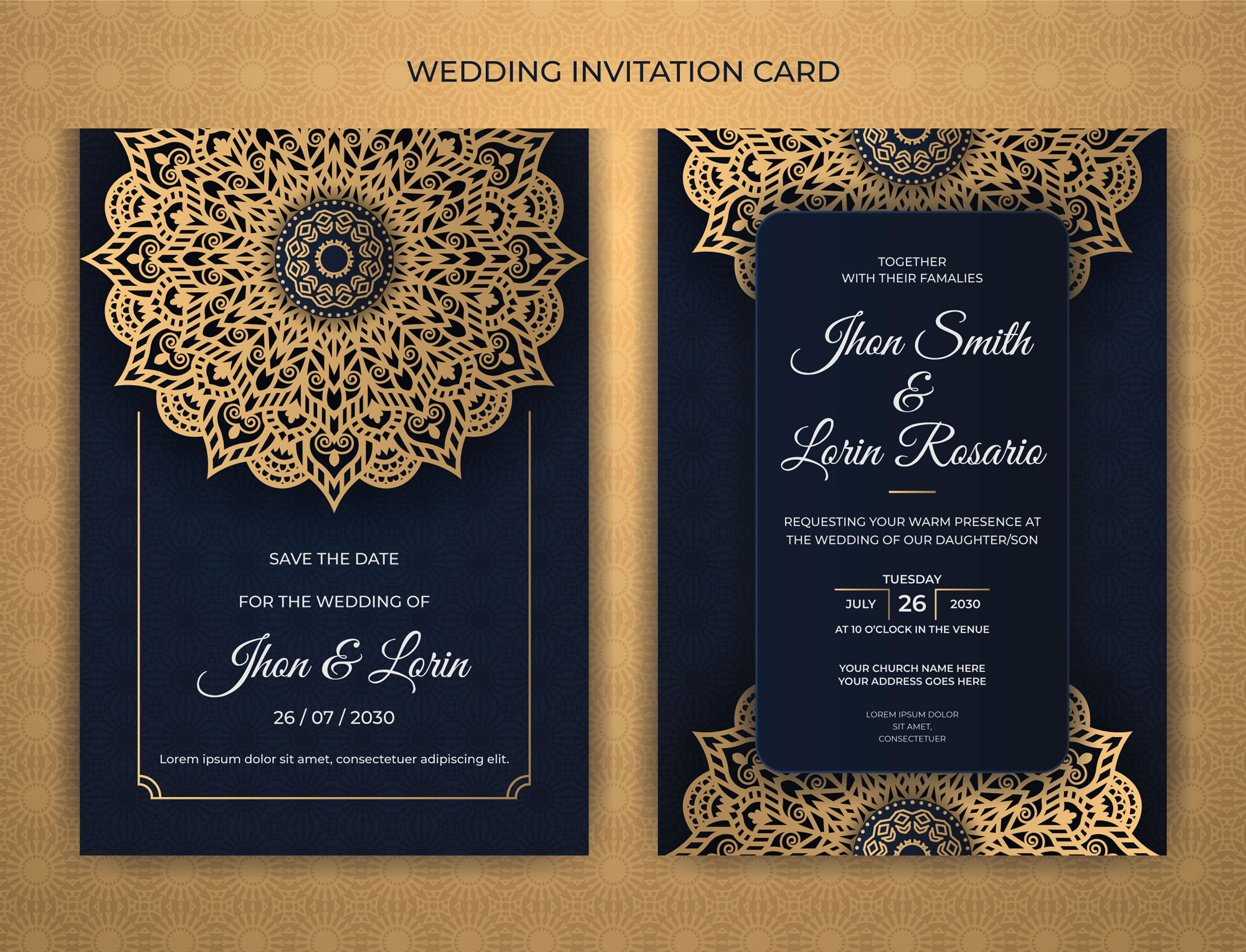 4 In One Luxury Wedding Invitation Card Design example.