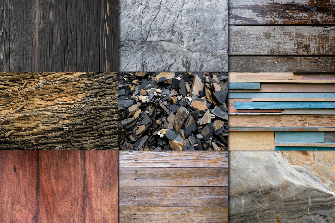 Some options of wooden and stone backgrounds.