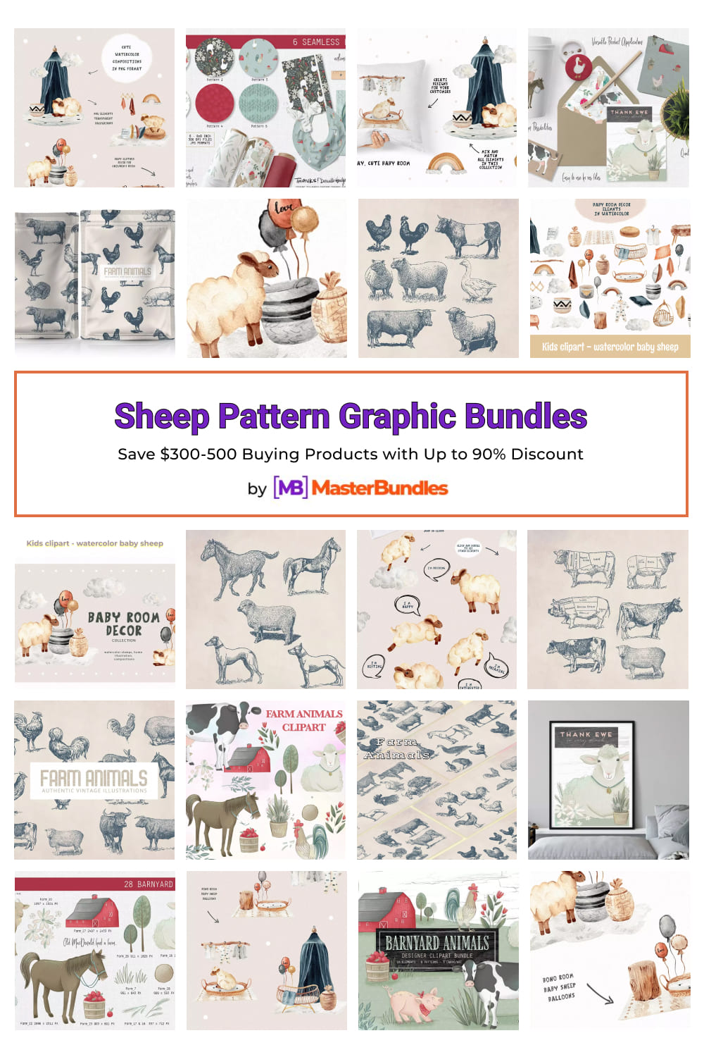 Sheep Pattern Graphic Bundles for pinterest.