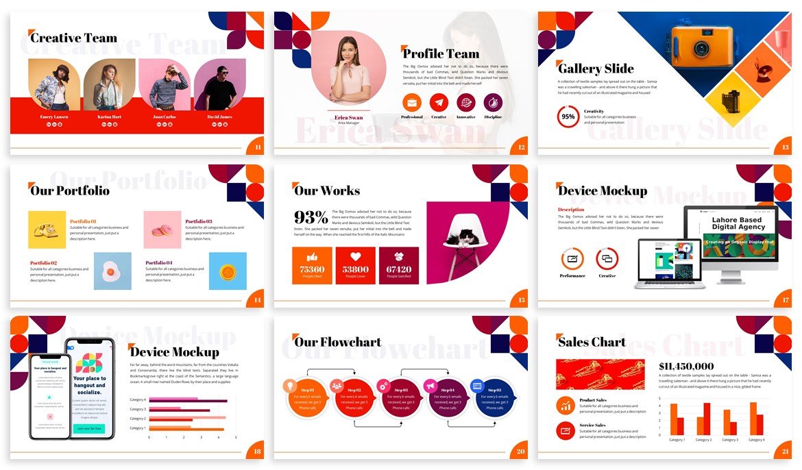 This template has colorful infographics and diagrams.