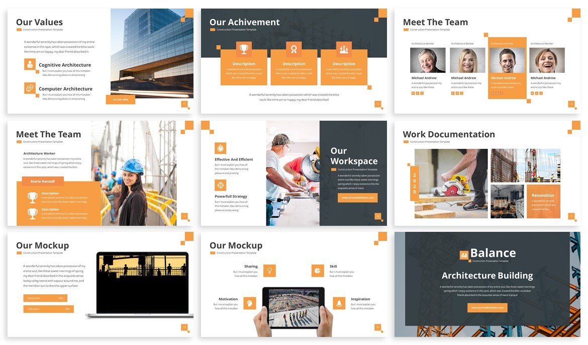 Nice classic template for construction presentations.