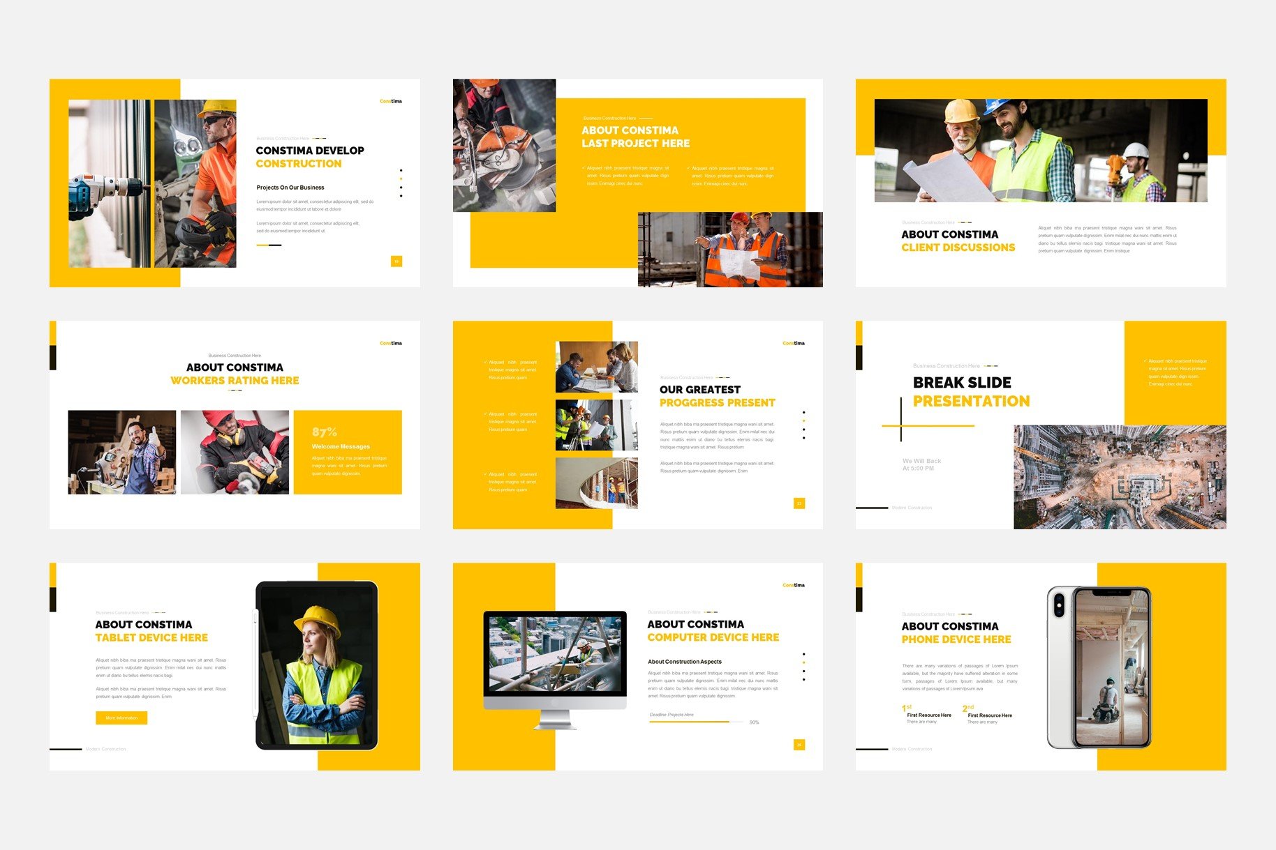 Constima Construction Presentation is a mobile friendly template with an adaptive design.