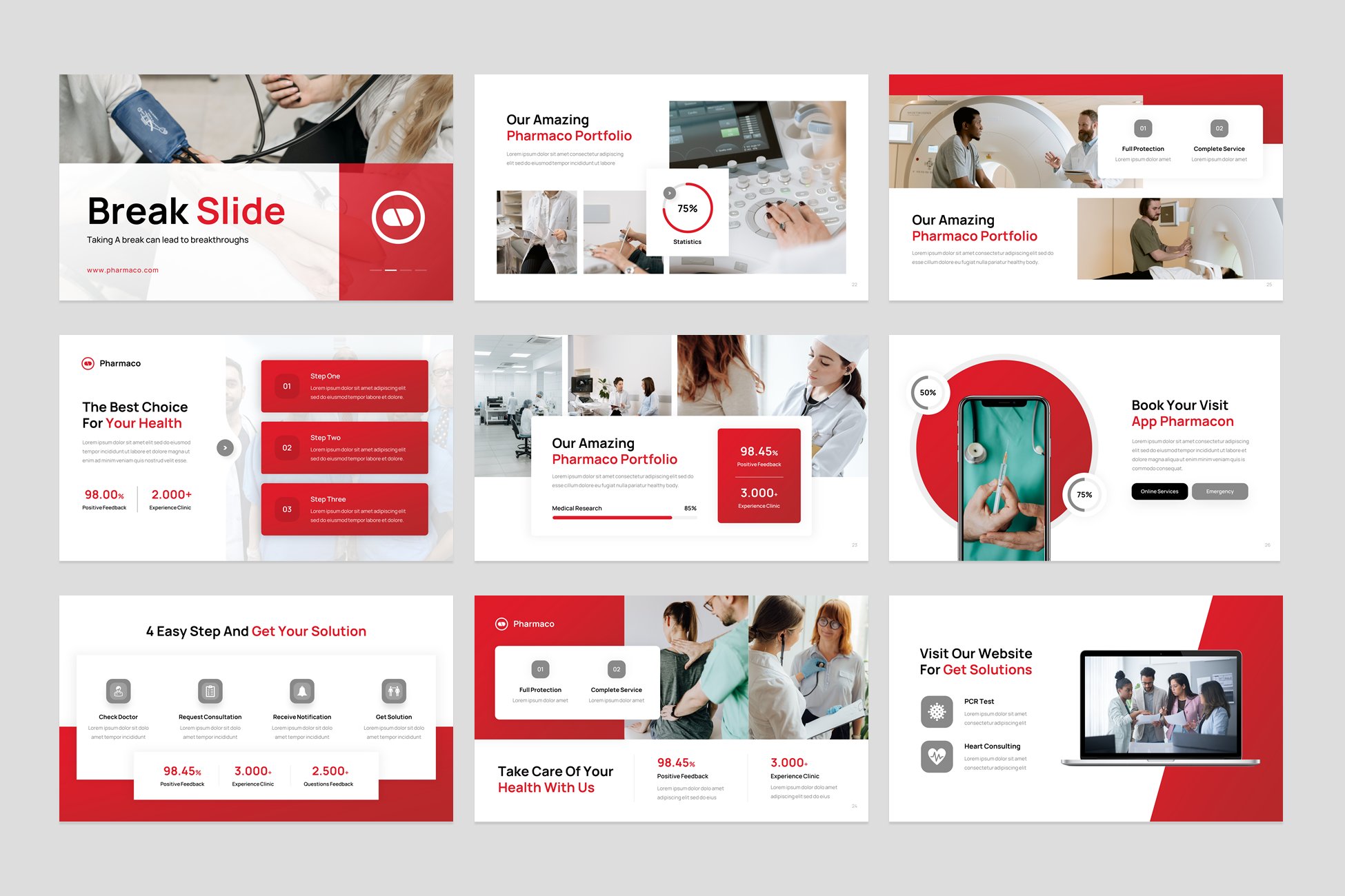 Big and creative template with red sections.