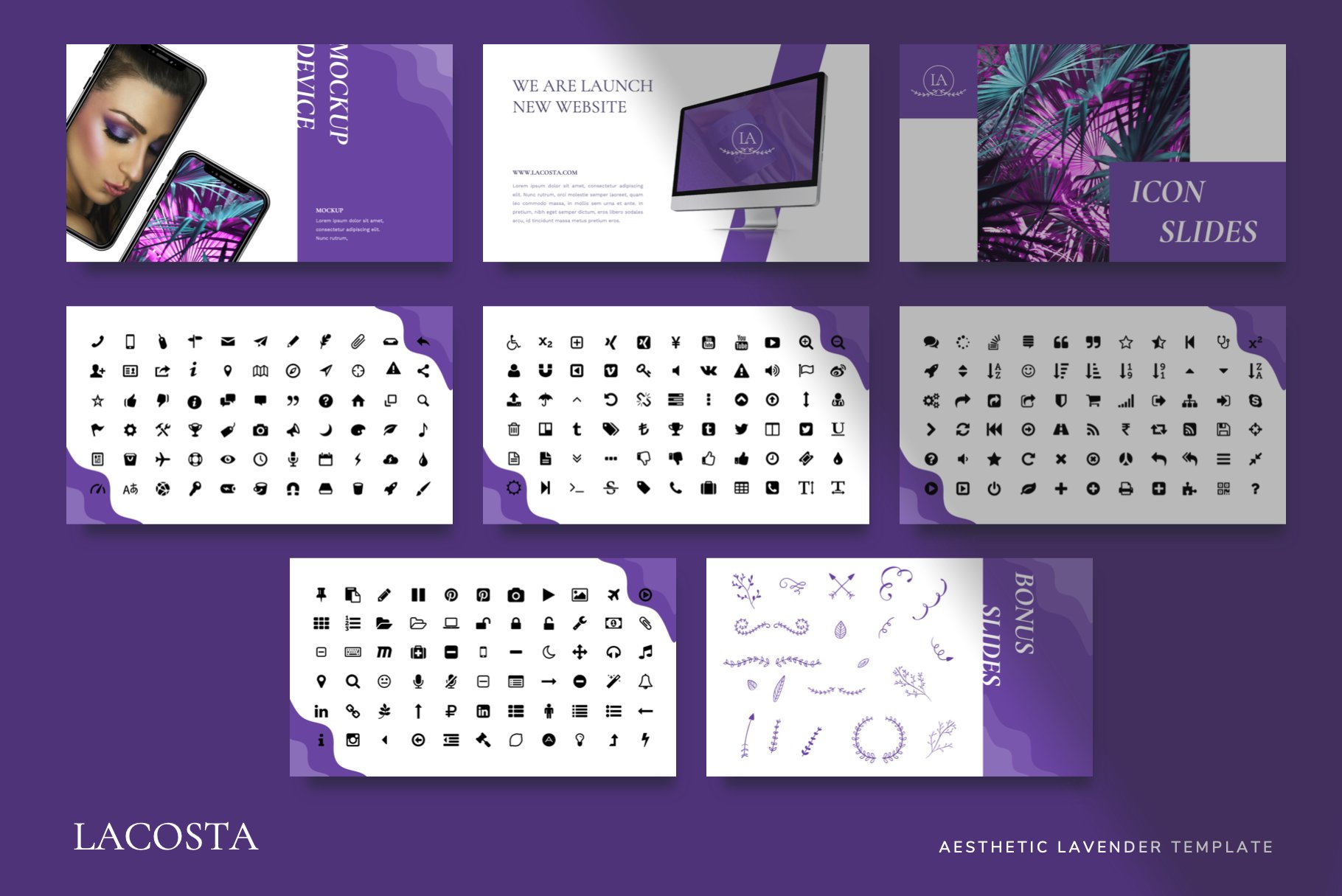LACOSTA includes own icons for decorate presentation.