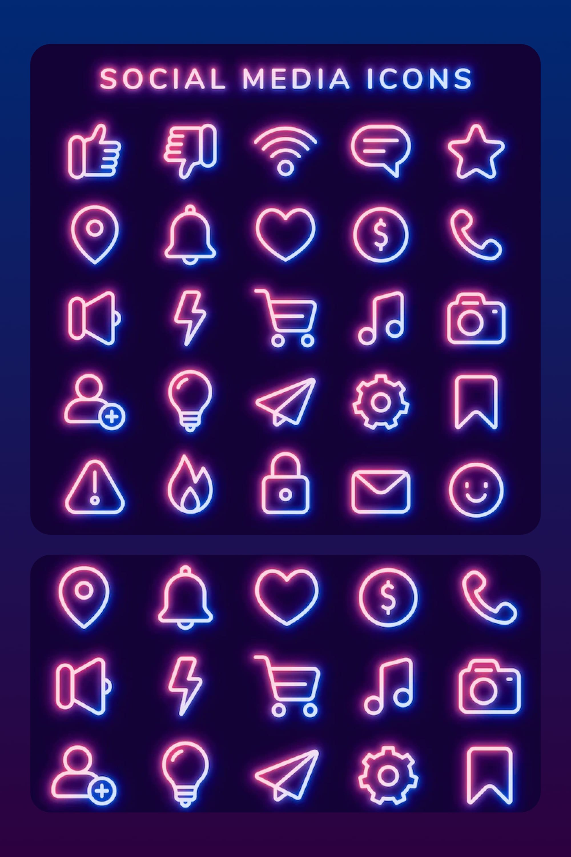 Color icons for social networks on a blue background.