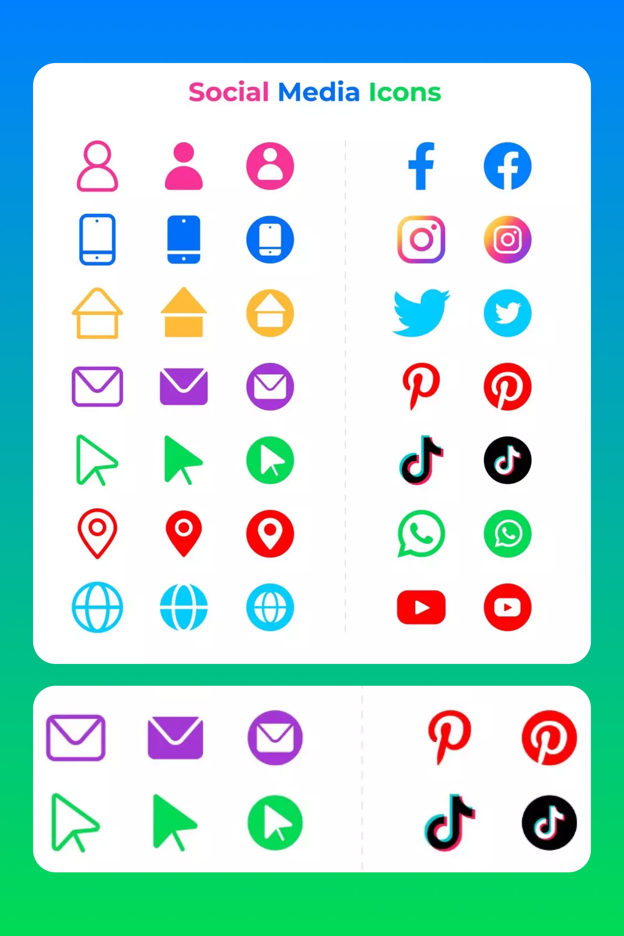 Color icons for social networks on a blue-green background.