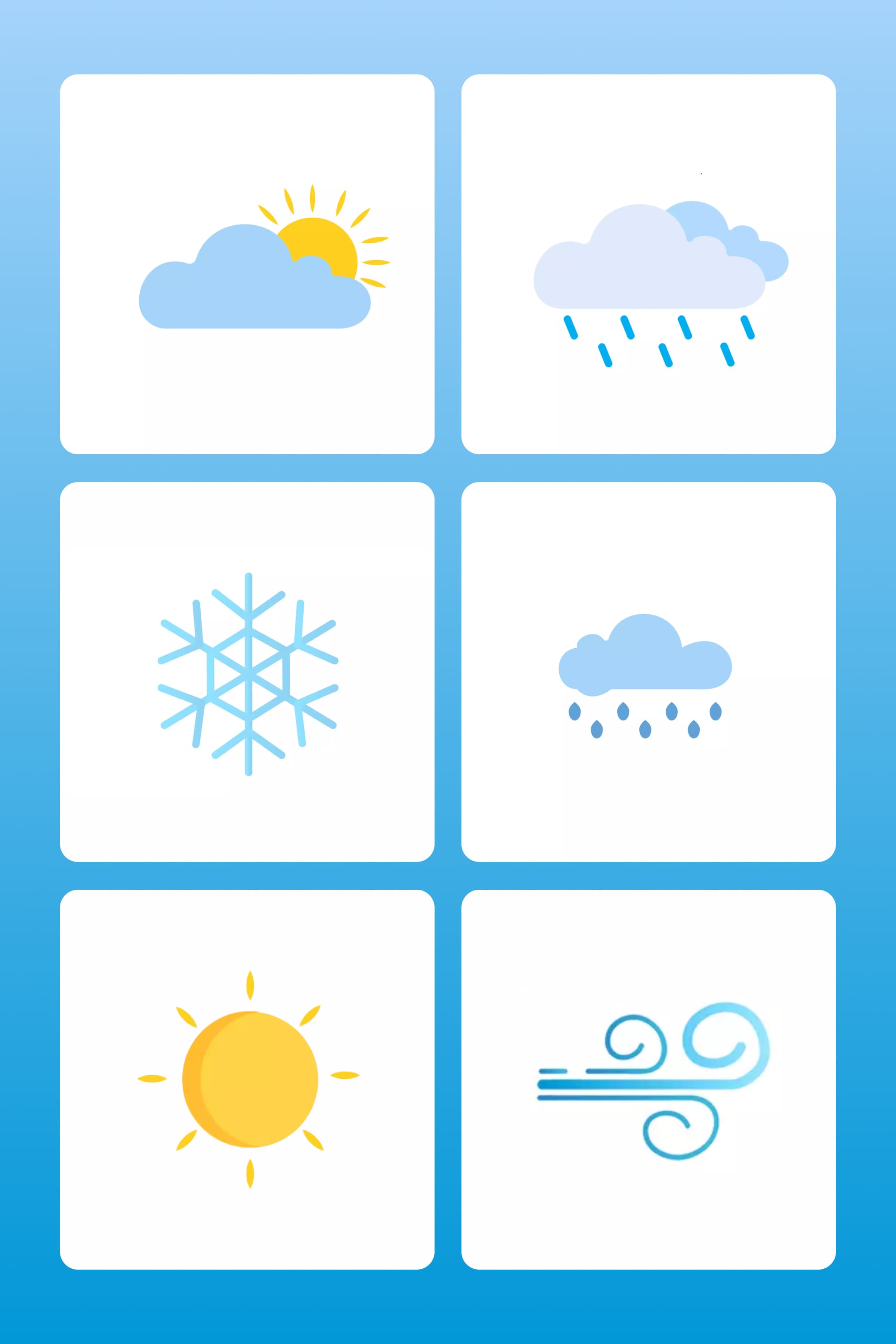 Color icons for weather apps on white background