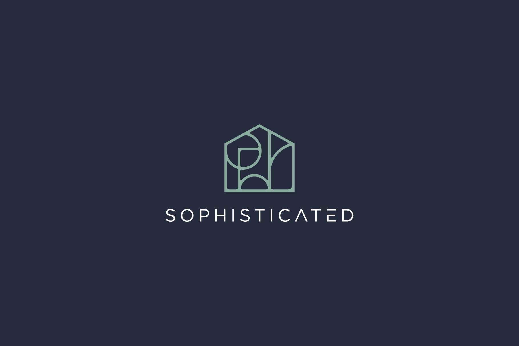 Dark blue background with thin turquoise real estate logo.
