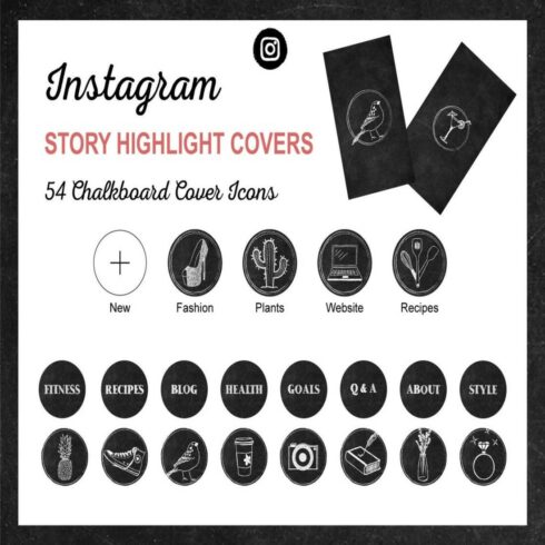 Instagram Story Highlight Covers (54 ChalkBoard Cover Icons) cover image.