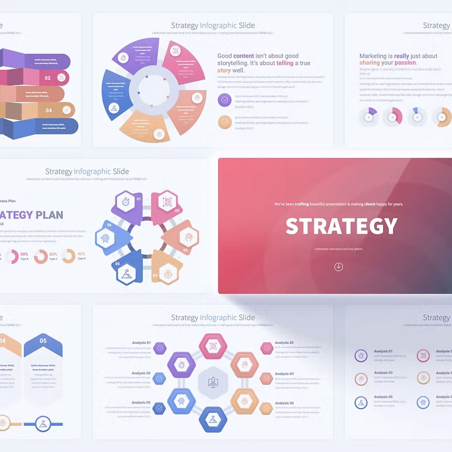 Strategy powerpoint infographics slides from pulsecolor.