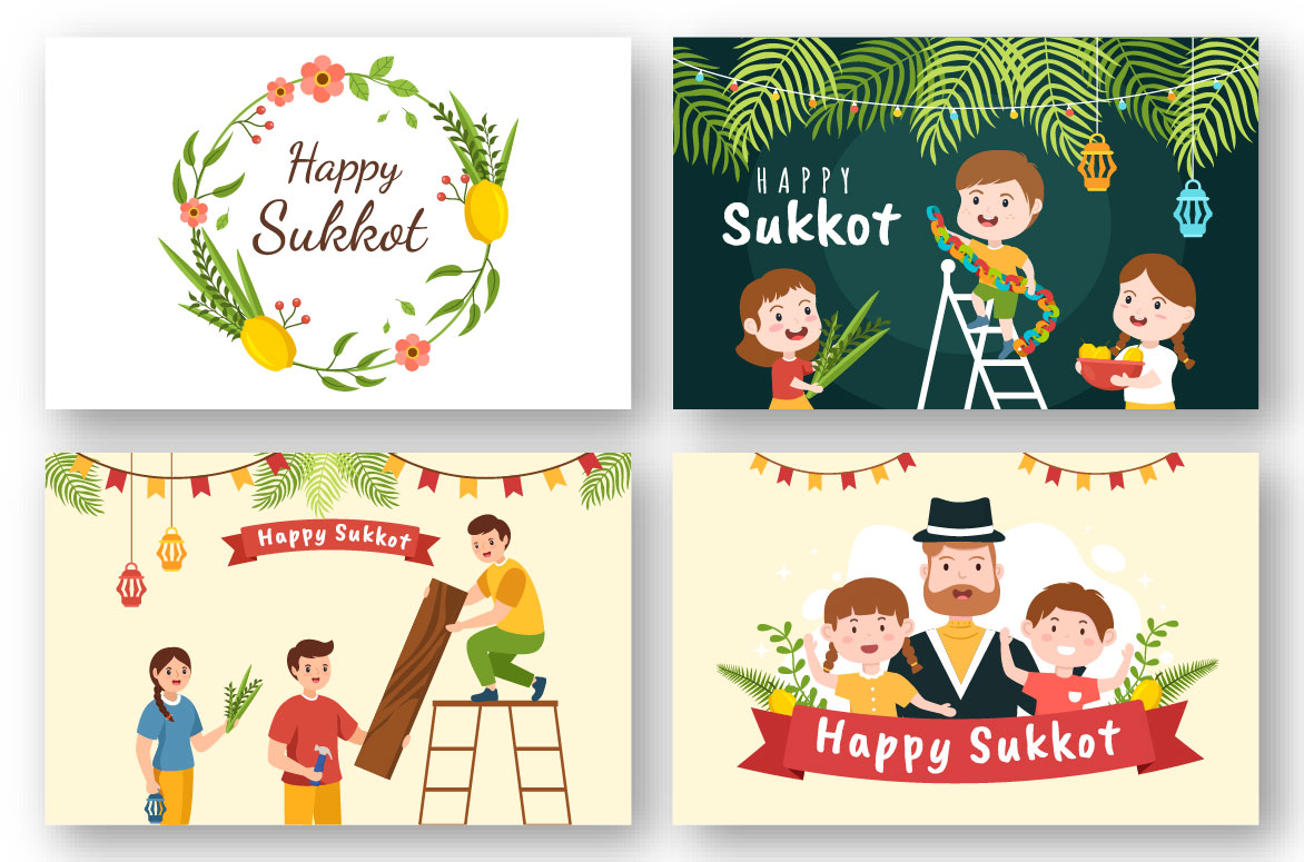 13 Jewish Holiday Sukkot Illustration Examples.