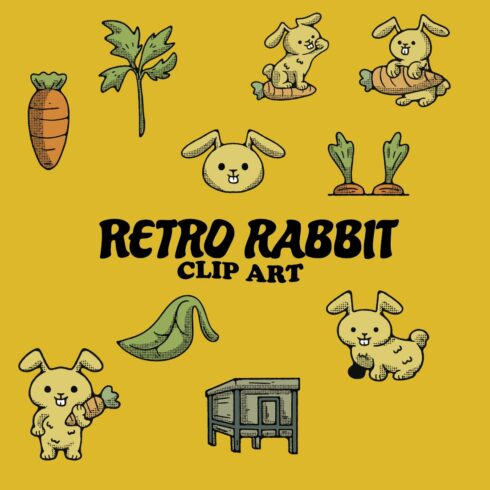 Retro Rabbit Doodles Clip Art cover image.