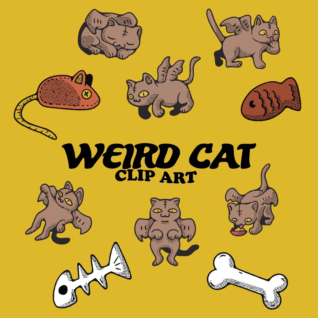 Weird Cat Doodles Clip Art cover image.