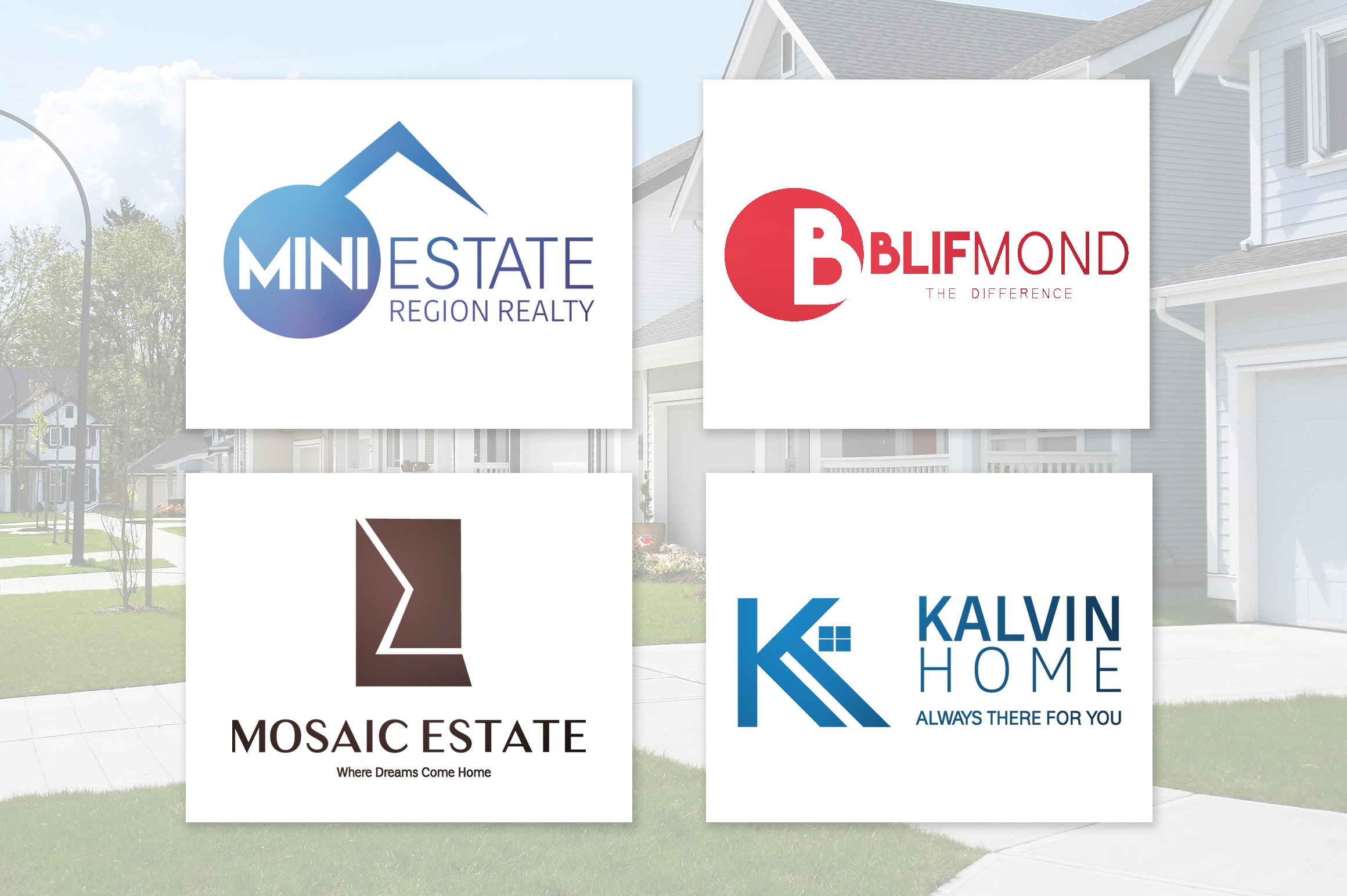 Classic real estate logos with understandable illustrations.