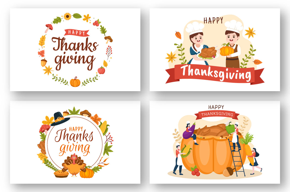 17 Happy Thanksgiving Illustration Light Style Example.