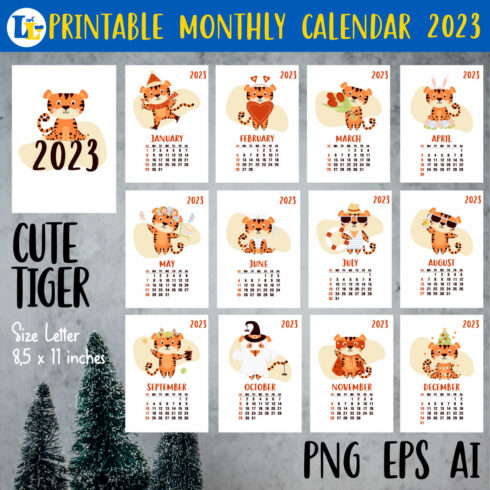 Printable monthly calendar 2023 cover image.