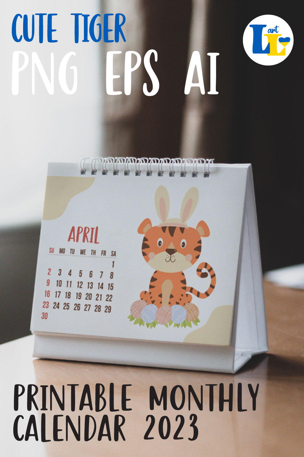 Printable Monthly Calendar 2023. Cute Tiger Format Letter