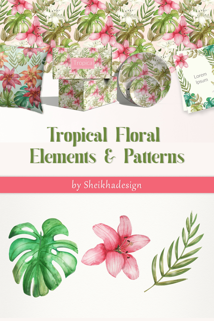 Floral Elements Pattern Tropical Floral Elements & Patterns – MasterBundles