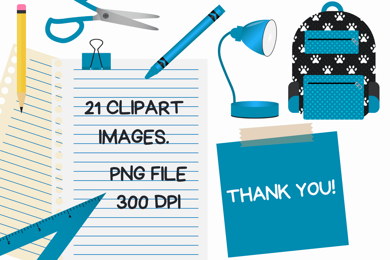Turquoise Back To School Clipart Set.