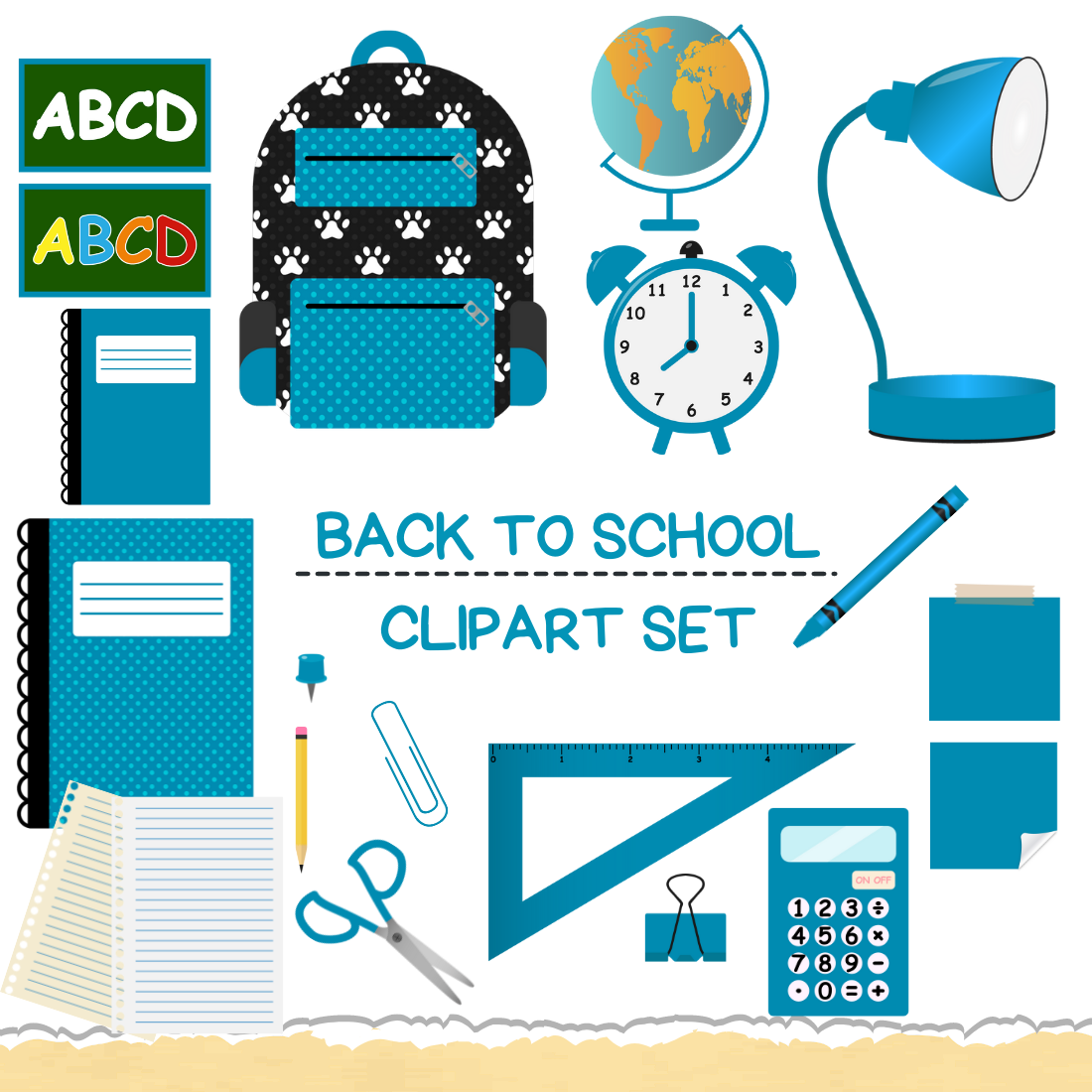 Turquoise Back To School Clipart Set cover image.