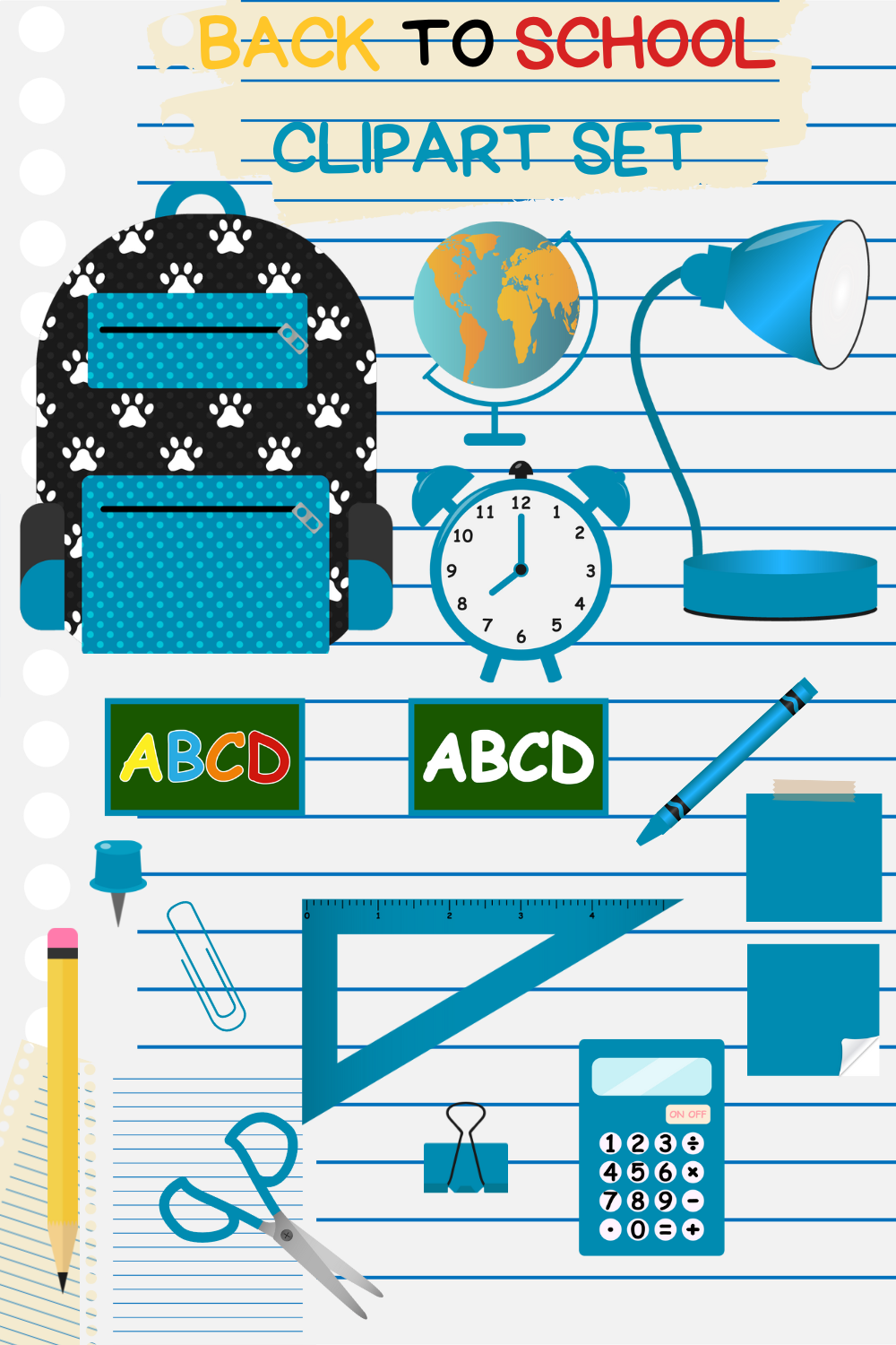 Turquoise Back To School Clipart Set pinterest image.