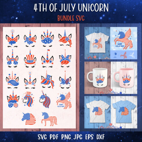 4th of July Patriotic Unicorn Bundle SVG cover image.