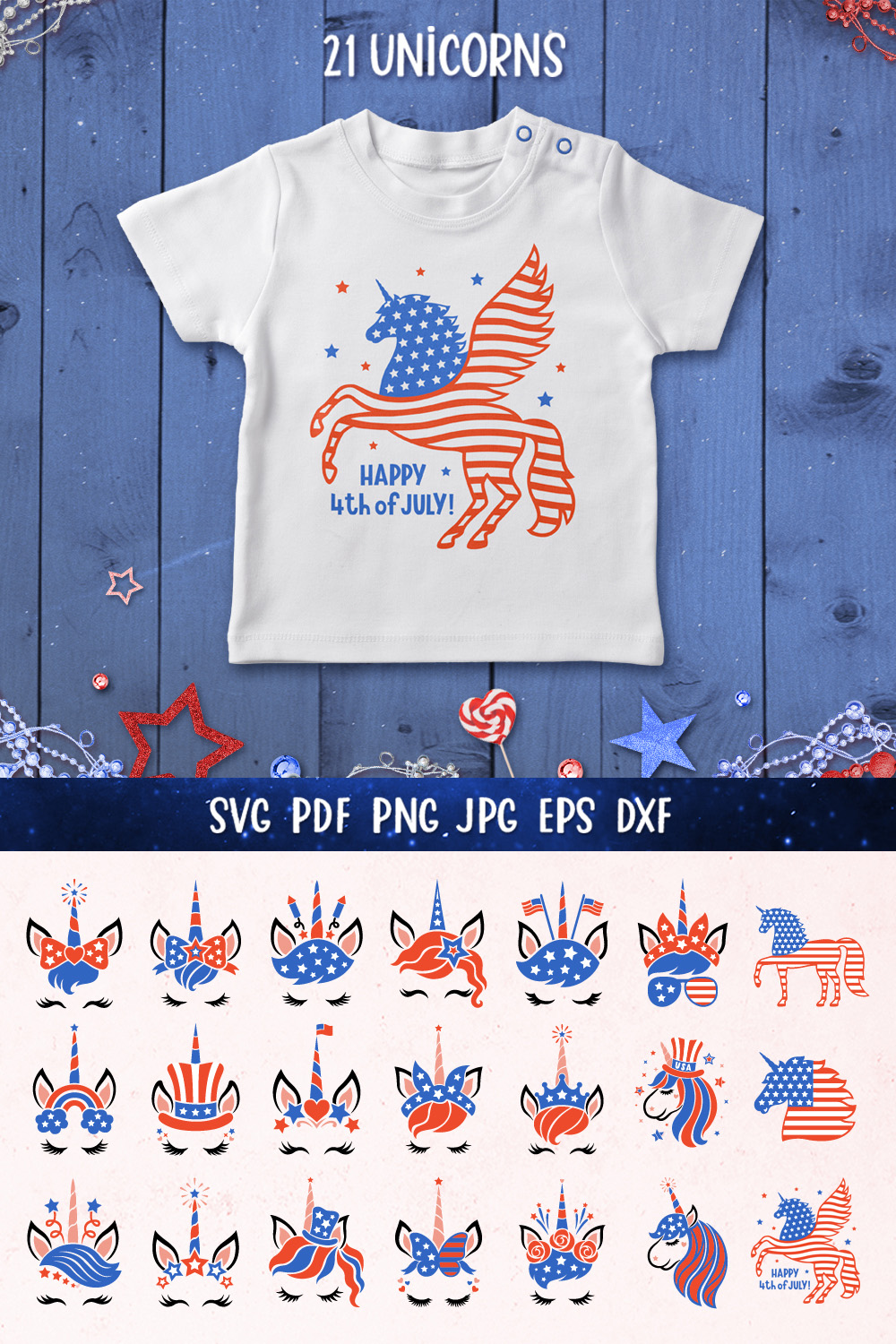4th of July Patriotic Unicorn Bundle SVG pinterest image.
