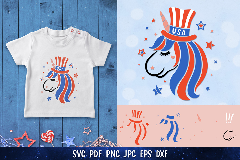 4th of July Patriotic Unicorn Bundle SVG usa unicorn head sublimation.
