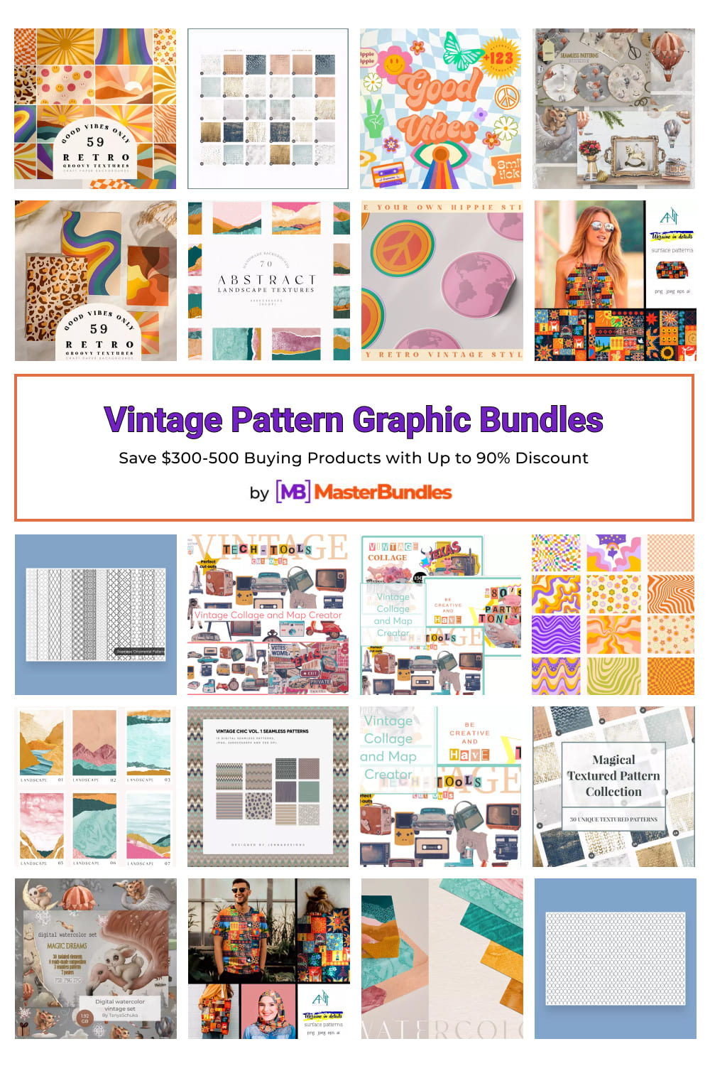 Vintage Pattern Graphic Bundles for Pinterest.