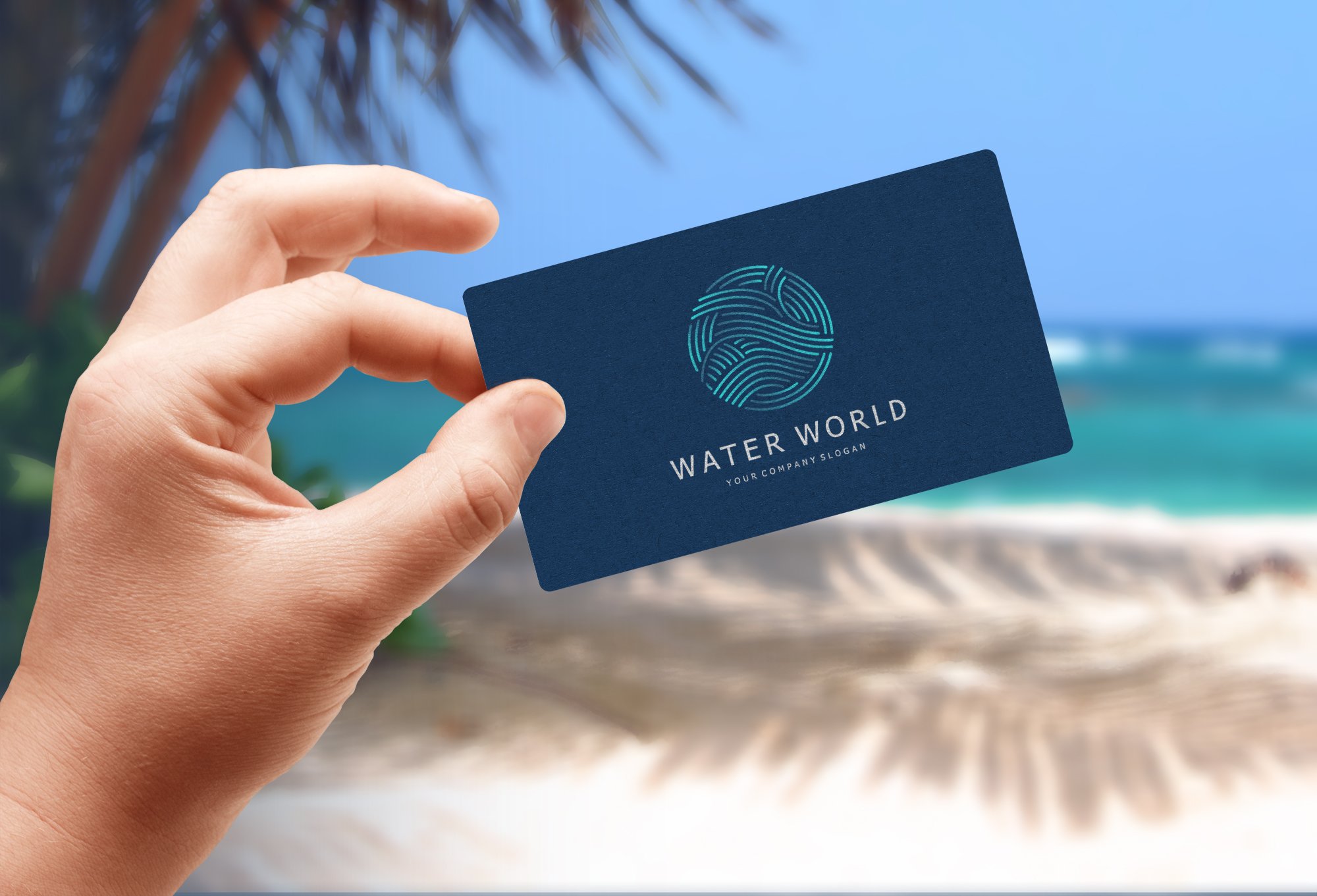 Nice matte business card with delicate blue wave logo.