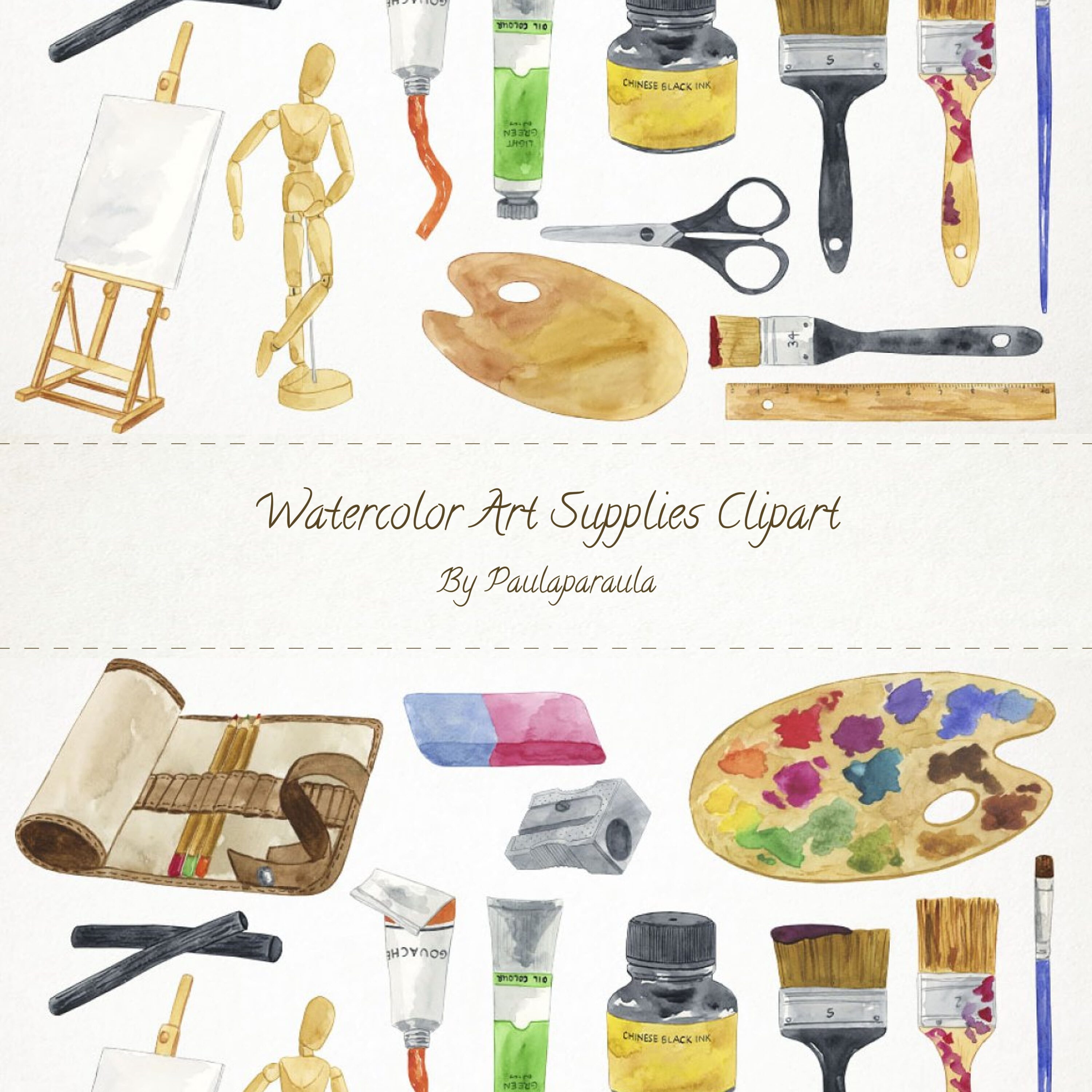 Watercolor Art Supplies Clipart.